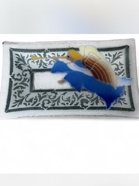 Vintage Peggy Karr fused glass heralding angel tray
